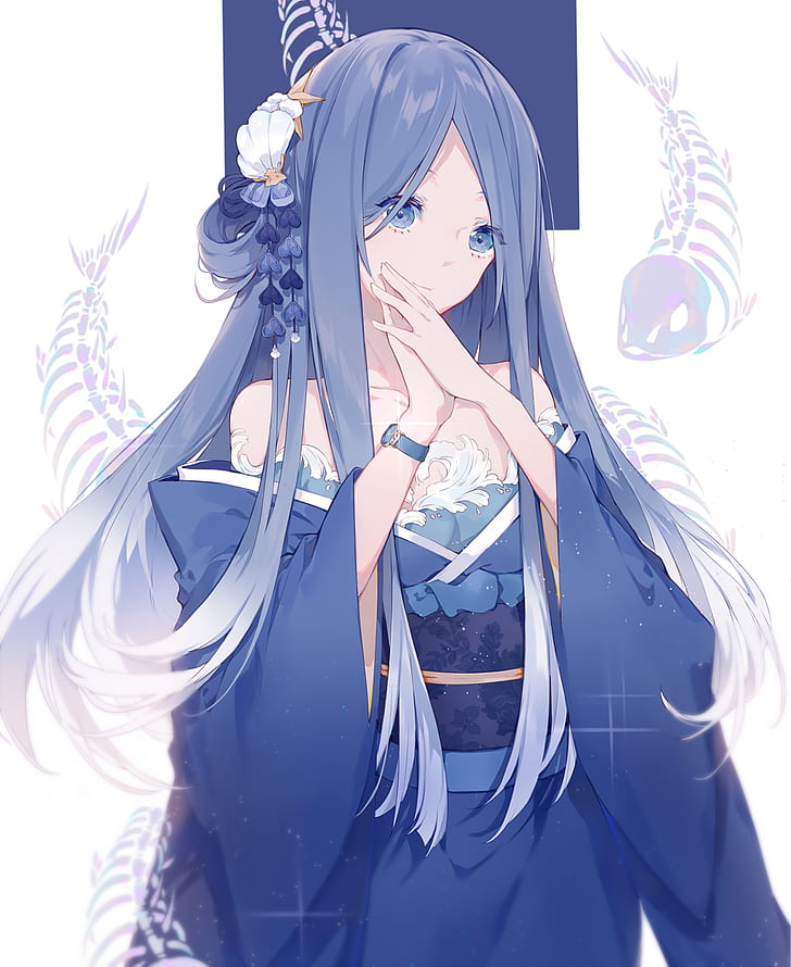 Anime girl with long blue hair