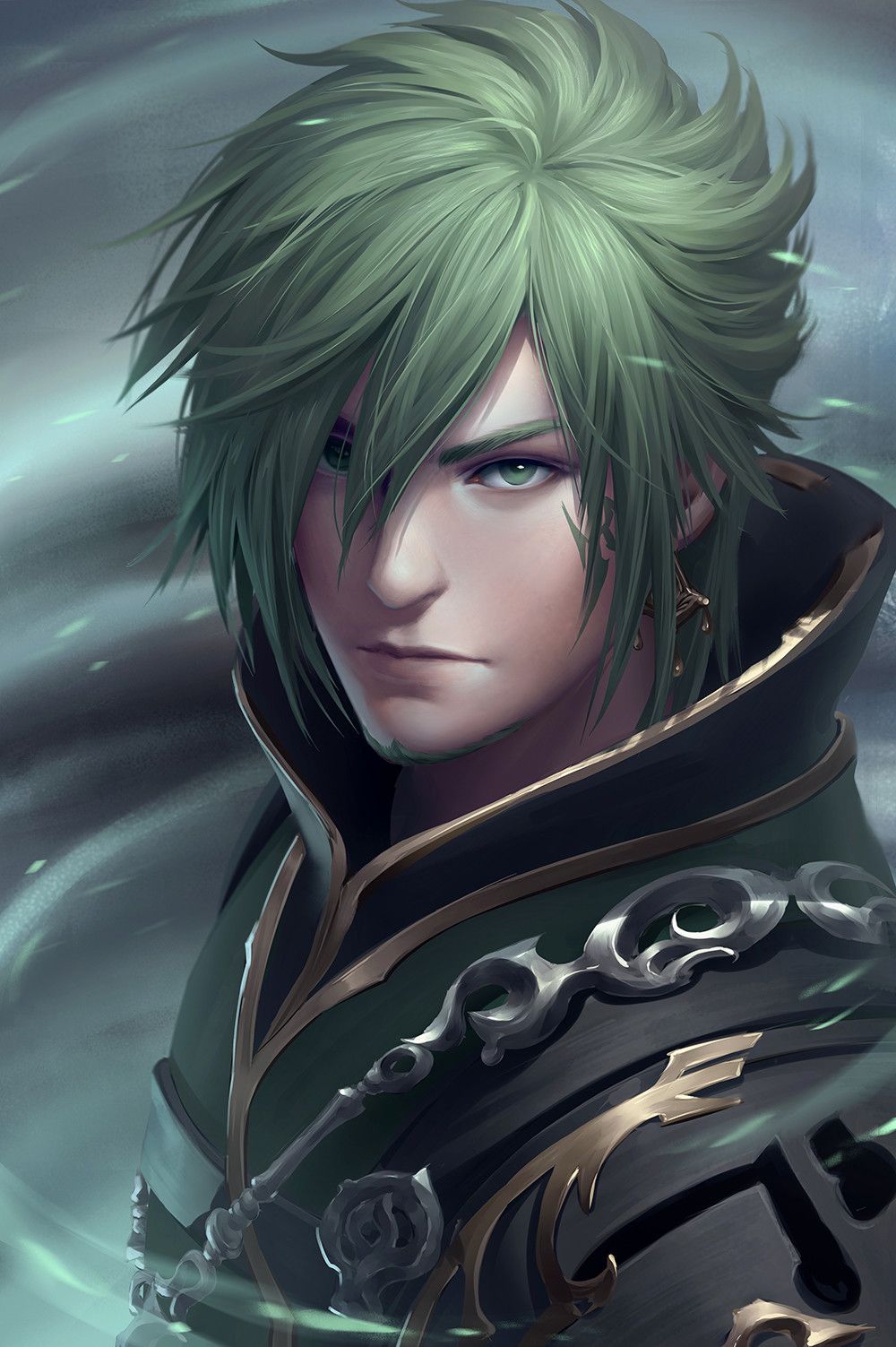 hair Anime green male with