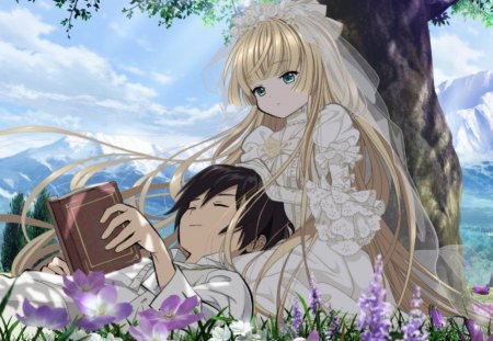 girl and boy sleeping Anime