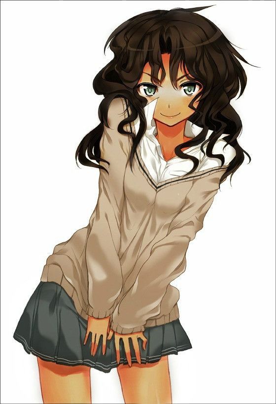 with Anime eyes and girl brown hair brown dark