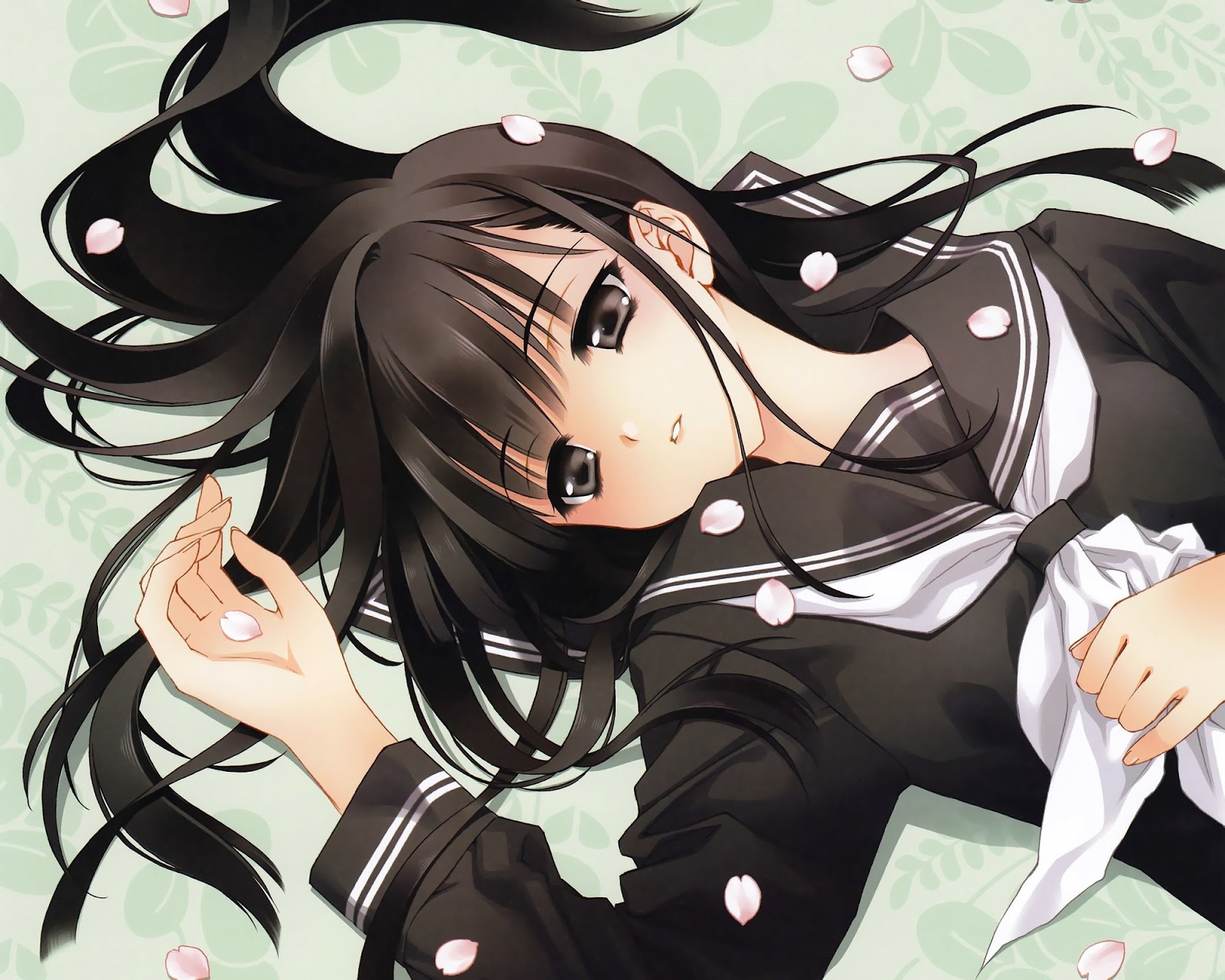 Anime girl with dark brown hair and brown eyes