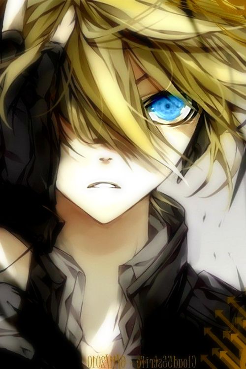blue Blonde eyes boy with anime