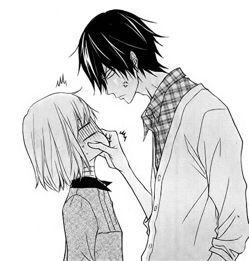 Anime girl hugging boy