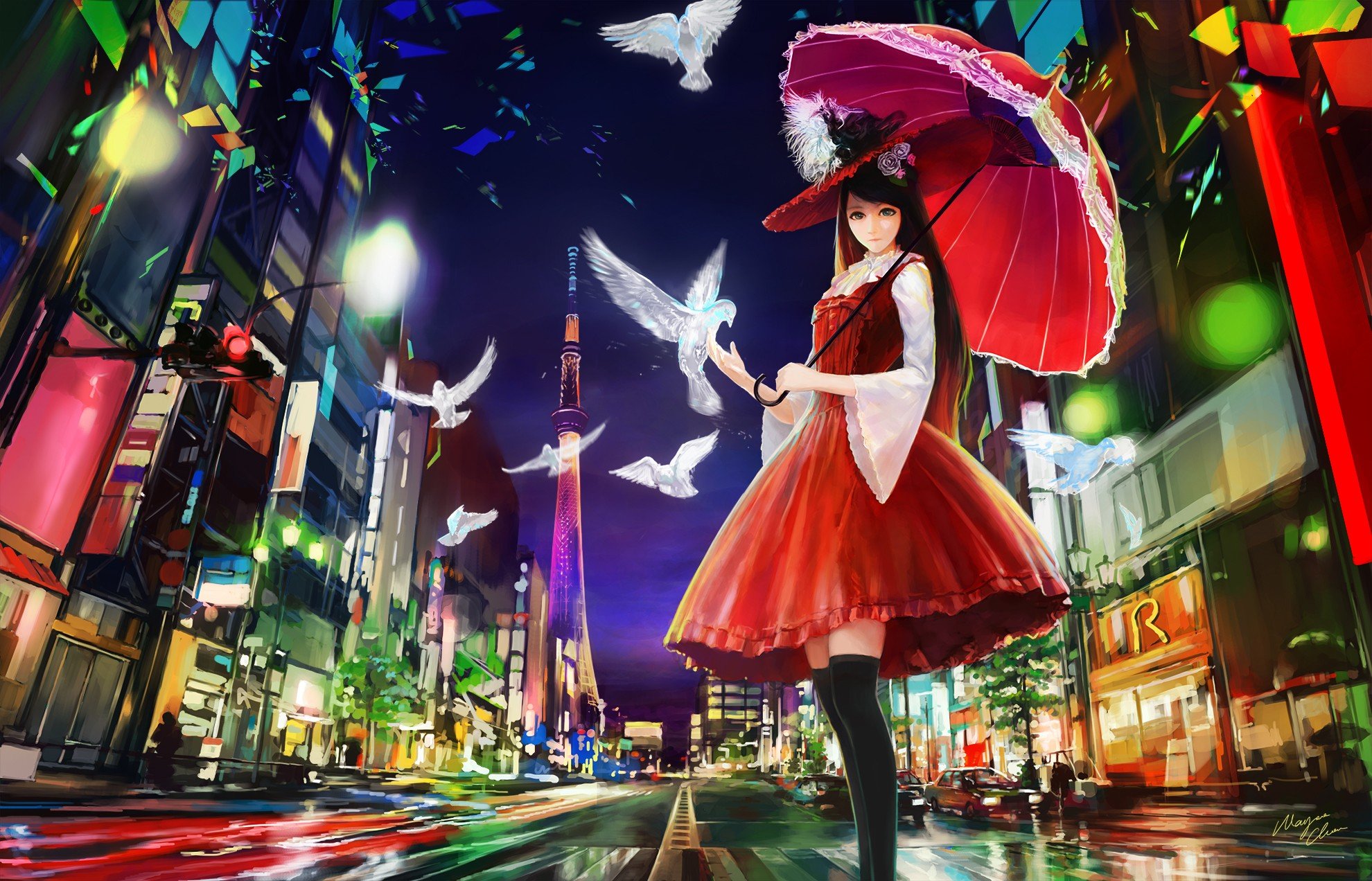 in red girl Anime