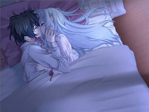 in couples bed anime Cute