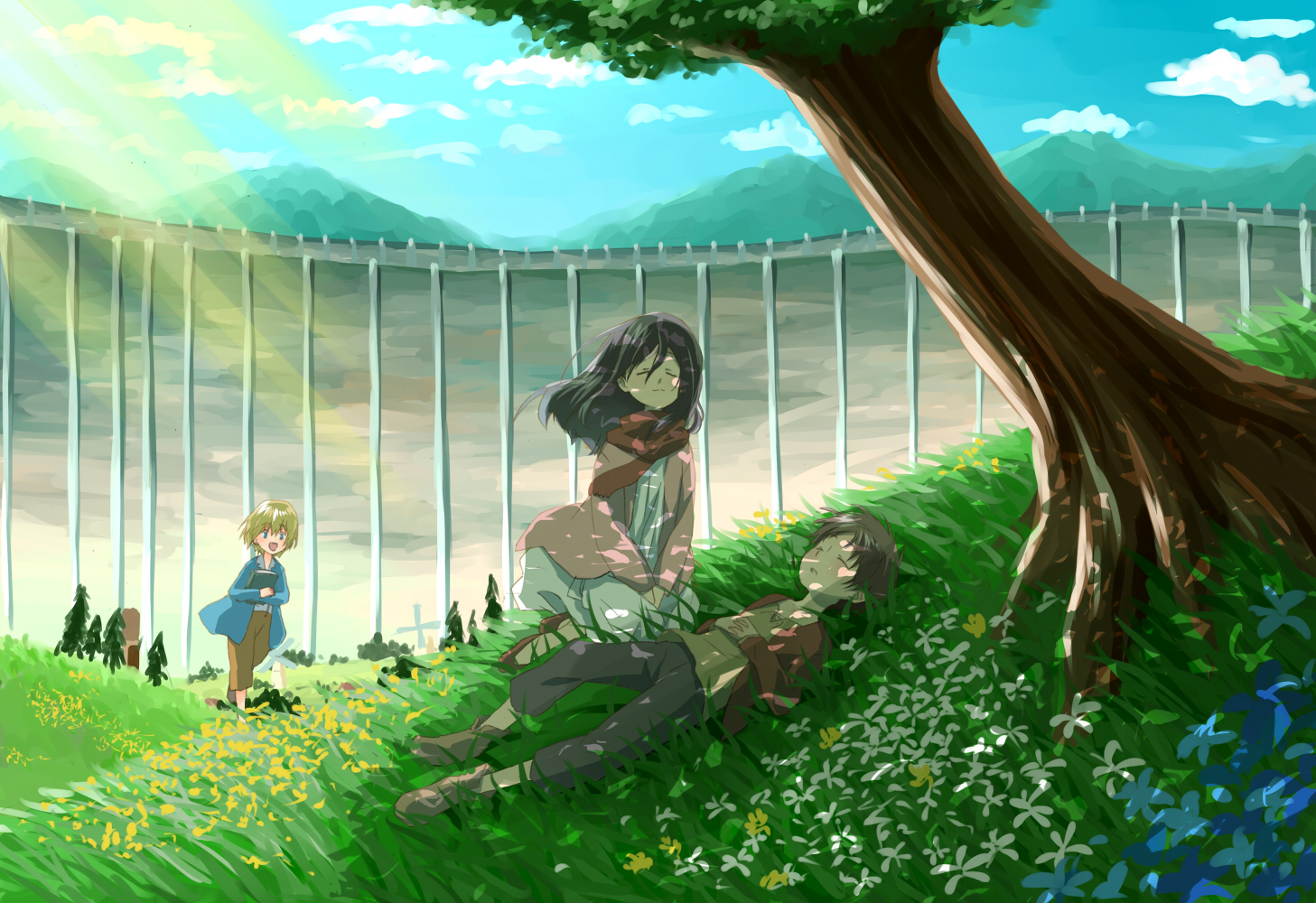 grass Anime in girl laying