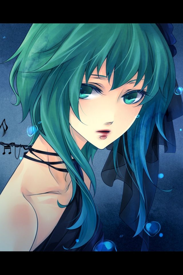 girl with green hair dark Anime