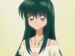 Anime girl with dark green hair