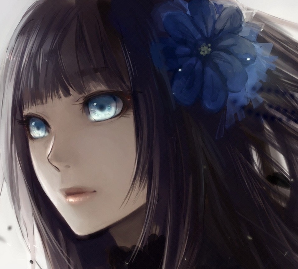 eyes hair woman blue Anime black