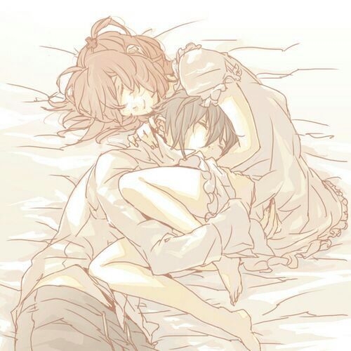 in couples bed anime Cute